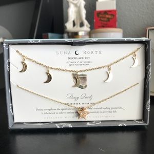 Luna Norte Druzy Quartz and Moon Necklace Set